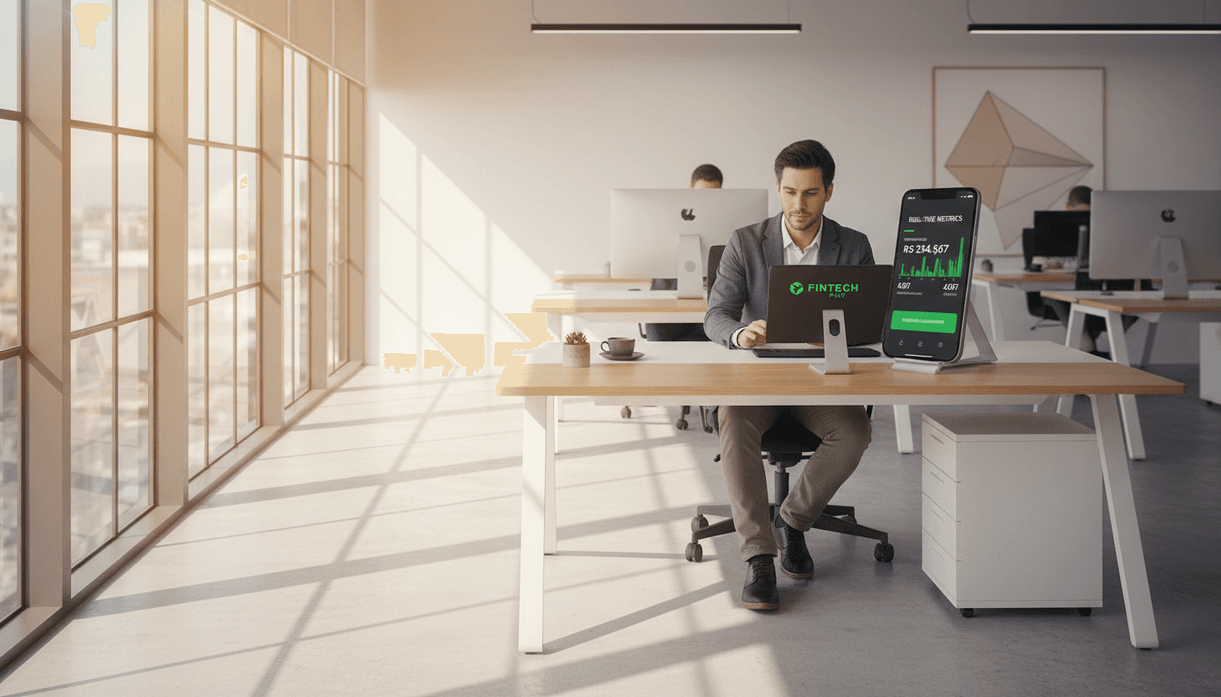 Payment terminal and smartphone showing real-time transaction data