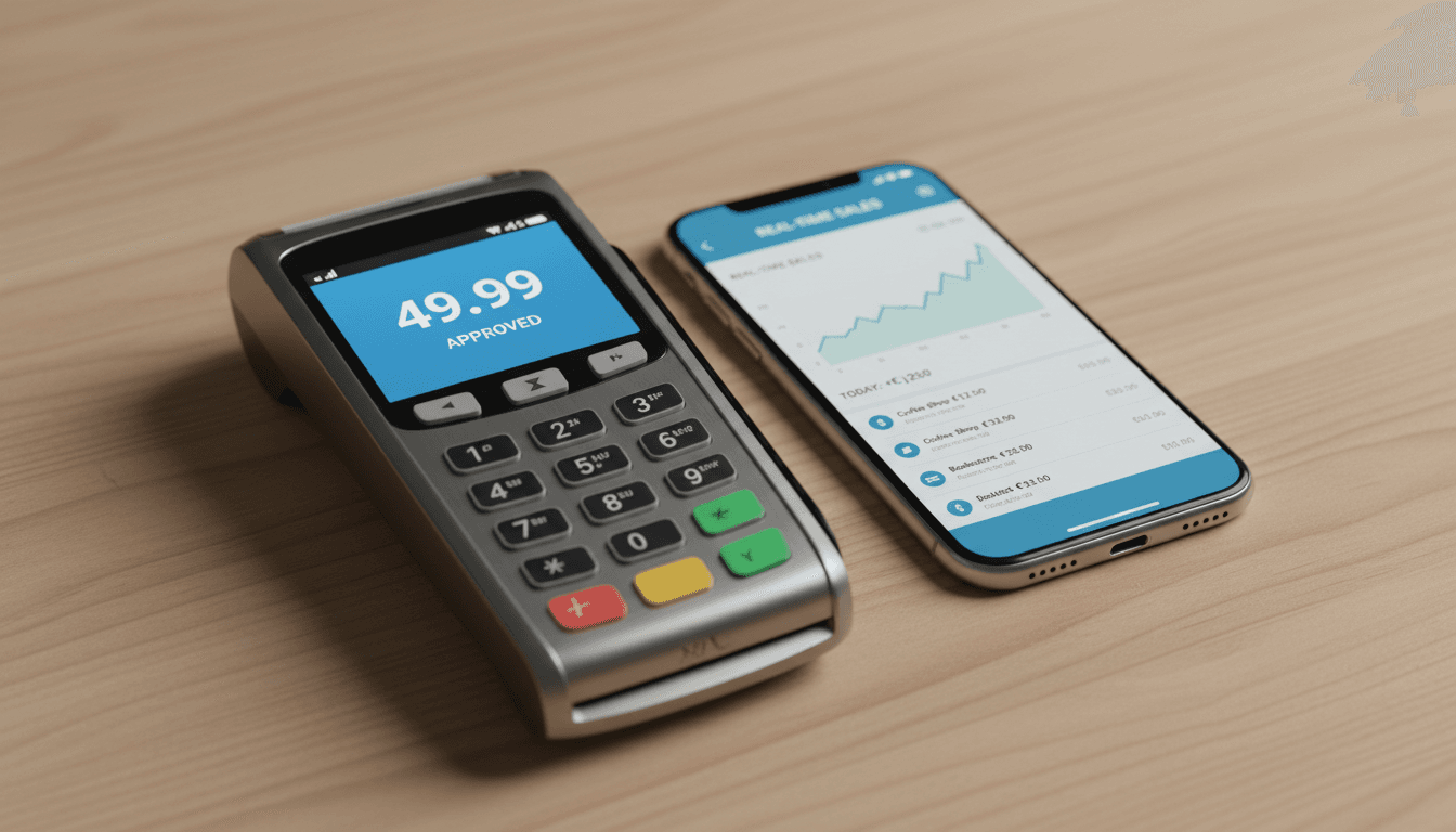 Card terminal and smartphone with payment dashboard displayed