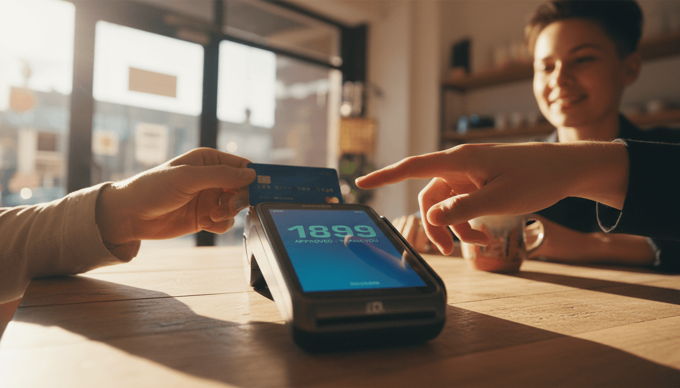 Person completing a payment transaction using a modern card terminal